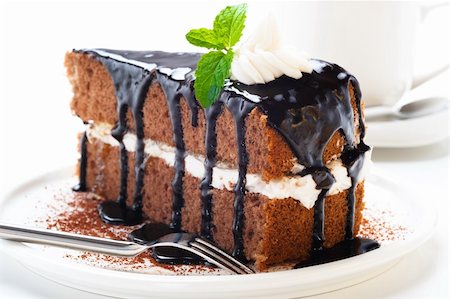 A piece of chocolate cake with vanilla cream Stock Photo - Budget Royalty-Free & Subscription, Code: 400-04379672