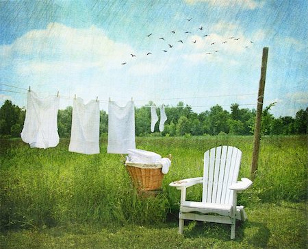 Laundry drying on clothesline on beautiful summer's day Stock Photo - Budget Royalty-Free & Subscription, Code: 400-04379855