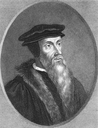 simsearch:400-04370254,k - John Calvin (1509-1564) on engraving from the 1800s. Theologian, founder of Calvinism. Engraved by T. Woolnoth and published in London by Wm. S. Orr & Co. Foto de stock - Super Valor sin royalties y Suscripción, Código: 400-04370225