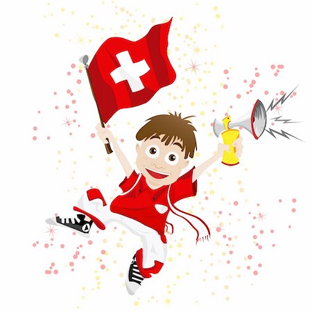 simsearch:400-04355909,k - Vector - Switzerland Sport Fan with Flag and Horn Foto de stock - Royalty-Free Super Valor e Assinatura, Número: 400-04370455