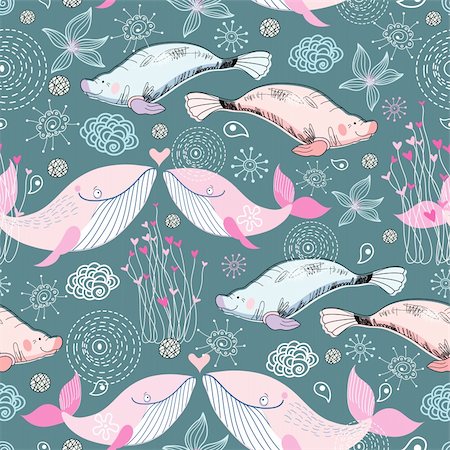 seamless pattern of manatees and whales at the plant a blue background Stock Photo - Budget Royalty-Free & Subscription, Code: 400-04370459