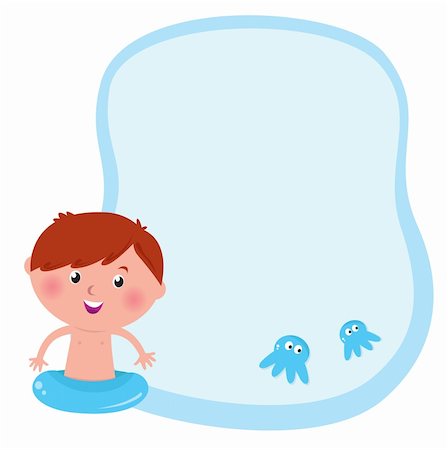 Blank banner with swimming kid and two octopus. Vector Illustration. Stock Photo - Budget Royalty-Free & Subscription, Code: 400-04370467