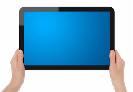 Female hands holding touch screen tablet. Include 2 clipping path - tablet with hands and screen. Isolated on white. Stock Photo - Budget Royalty-Free & Subscription, Code: 400-04370504