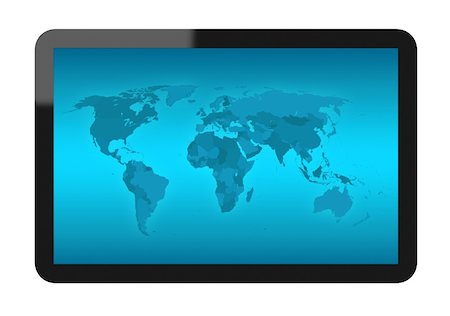 Tablet PC with world map. Include clipping path for tablet and screen. Isolated on white. Foto de stock - Super Valor sin royalties y Suscripción, Código: 400-04370505