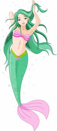 fantasy fish art - Illustration of a beautiful mermaid girl under the sea Stock Photo - Budget Royalty-Free & Subscription, Code: 400-04370549