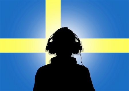 simsearch:400-04842256,k - Illustration of a person wearing headphones in-front of the flag of Sweden Photographie de stock - Aubaine LD & Abonnement, Code: 400-04371031