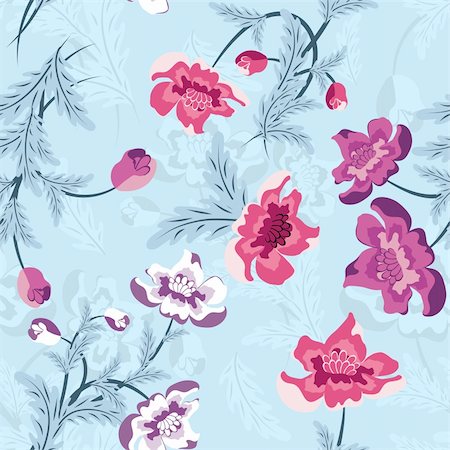 seamless summer backgrounds - Seamless vector floral pattern. For easy making seamless pattern just drag all group into swatches bar, and use it for filling any contours. Stock Photo - Budget Royalty-Free & Subscription, Code: 400-04371313