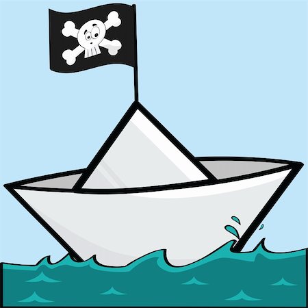 Cartoon illustration of a paper boat with a pirate flag Stock Photo - Budget Royalty-Free & Subscription, Code: 400-04371353