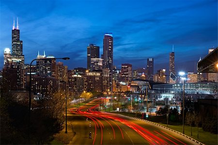 Image of modern dynamic city of Chicago at twilight. Stock Photo - Budget Royalty-Free & Subscription, Code: 400-04371484