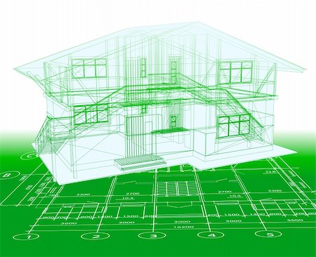 House technical draw. Vector illustration with plan Stock Photo - Budget Royalty-Free & Subscription, Code: 400-04372216