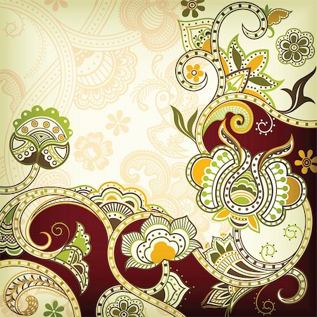 Illustration of abstract floral scrolls in asia style. Photographie de stock - Aubaine LD & Abonnement, Code: 400-04372372