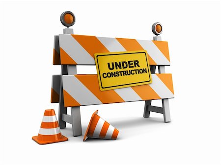 road stop alert - 3d illustration of under construction barrier with road cones Stock Photo - Budget Royalty-Free & Subscription, Code: 400-04372479