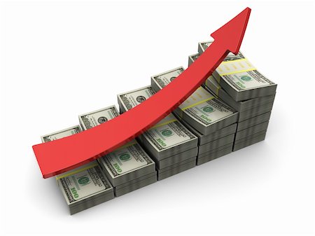 3d illustration of dollars rising charts with red arrow Stock Photo - Budget Royalty-Free & Subscription, Code: 400-04372502