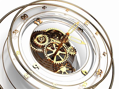 3d illustration of clock mechanism with golden numbers and arrows Foto de stock - Super Valor sin royalties y Suscripción, Código: 400-04372511