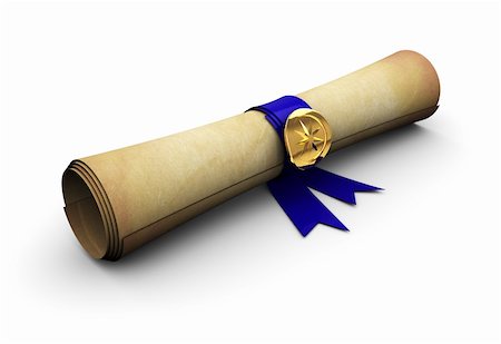 3d illustration of old paper scroll with blue ribbon Stock Photo - Budget Royalty-Free & Subscription, Code: 400-04372559