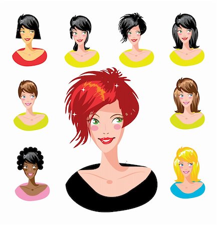 simsearch:400-04360914,k - Cartoon avatar various girls faces - one of a series of similar images woman collection Fotografie stock - Microstock e Abbonamento, Codice: 400-04372717