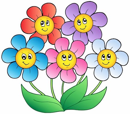 flowers in growing clip art - Five cartoon flowers - vector illustration. Stock Photo - Budget Royalty-Free & Subscription, Code: 400-04372776
