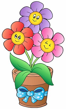 flowers in growing clip art - Pot with three cartoon flowers - vector illustration. Stock Photo - Budget Royalty-Free & Subscription, Code: 400-04372788
