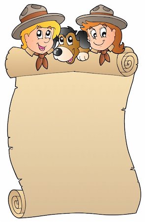 simsearch:400-08918506,k - Scroll with two scouts and dog - vector illustration. Stock Photo - Budget Royalty-Free & Subscription, Code: 400-04372796