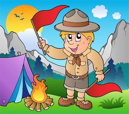 simsearch:400-08918506,k - Scout boy with flags outdoor - vector illustration. Stock Photo - Budget Royalty-Free & Subscription, Code: 400-04372792