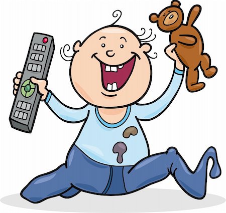 illustration of baby boy with remote control and teddy bear Stock Photo - Budget Royalty-Free & Subscription, Code: 400-04372821