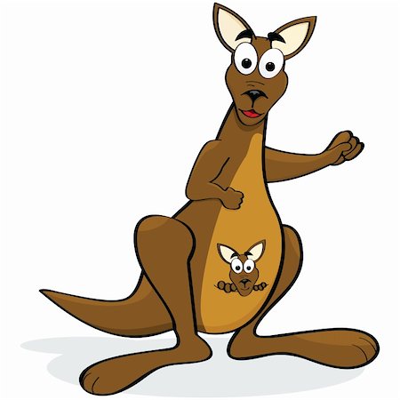 Cartoon illustration of a happy kangaroo with her joey in her pouch Stock Photo - Budget Royalty-Free & Subscription, Code: 400-04373174