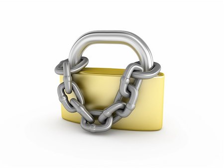 Padlock with chain.  Image generated in 3D application. High resolution image. Stock Photo - Budget Royalty-Free & Subscription, Code: 400-04373897