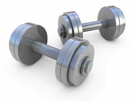 Chromed fitness exercise equipment dumbbells weight isolated on white Stock Photo - Budget Royalty-Free & Subscription, Code: 400-04373919