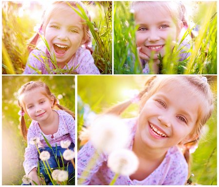 simsearch:400-06768635,k - Cute little girl  on the meadow in spring day. collage Foto de stock - Royalty-Free Super Valor e Assinatura, Número: 400-04384183