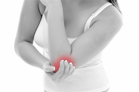 simsearch:400-06476910,k - The painful elbow of a young woman over white background Stock Photo - Budget Royalty-Free & Subscription, Code: 400-04384190