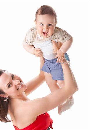 picture of happy mother with baby over white Stockbilder - Microstock & Abonnement, Bildnummer: 400-04384551
