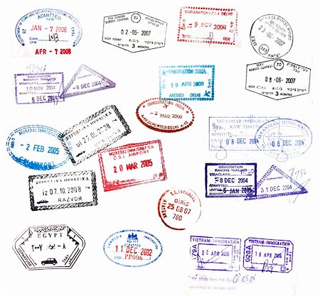 simsearch:400-08836825,k - Various visa stamps from passports from worldwide travelling Foto de stock - Super Valor sin royalties y Suscripción, Código: 400-04384585