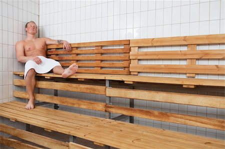 Mature man relaxing in steam room at a sauna spa Stock Photo - Budget Royalty-Free & Subscription, Code: 400-04384642
