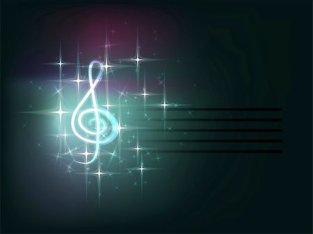 Dark blue background with musical elements: clef, stave. Stock Photo - Budget Royalty-Free & Subscription, Code: 400-04385028
