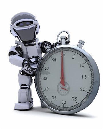 simsearch:400-07902525,k - 3D render of a Robot with a Traditional chrome stop watch Stock Photo - Budget Royalty-Free & Subscription, Code: 400-04385048