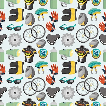cartoon bicycle equipment seamless pattern Stock Photo - Budget Royalty-Free & Subscription, Code: 400-04385308