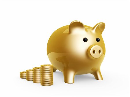 simsearch:400-07574972,k - golden pig bank and coins isolated on white background Stock Photo - Budget Royalty-Free & Subscription, Code: 400-04385350