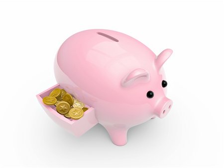 simsearch:400-05261100,k - pig bank with coins in drawer isolated on white background Fotografie stock - Microstock e Abbonamento, Codice: 400-04385351