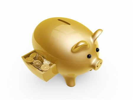 roi - pig bank with coins in drawer isolated on white background Fotografie stock - Microstock e Abbonamento, Codice: 400-04385352