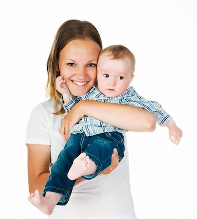 simsearch:400-06172843,k - happy mother with a baby on a white background Stock Photo - Budget Royalty-Free & Subscription, Code: 400-04385398