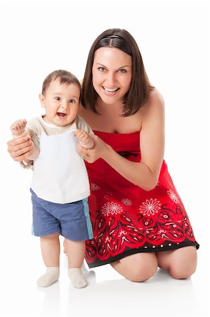 picture of happy mother with baby over white Stockbilder - Microstock & Abonnement, Bildnummer: 400-04385430