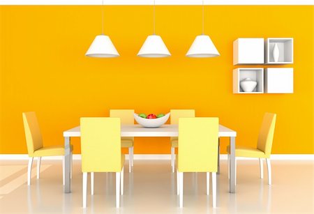 orange modern dining room Stock Photo - Budget Royalty-Free & Subscription, Code: 400-04385446