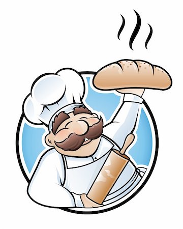 Happy baker cartoon character presenting a freshly baked loaf of bread Stock Photo - Budget Royalty-Free & Subscription, Code: 400-04385562