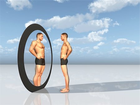 Man sees other self in  mirror Stock Photo - Budget Royalty-Free & Subscription, Code: 400-04385655