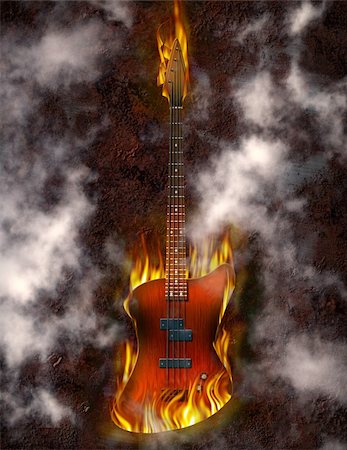 simsearch:400-04900039,k - Flaming Bass Guitar against rusted metal background Stock Photo - Budget Royalty-Free & Subscription, Code: 400-04385653