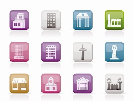 simsearch:400-07033344,k - different kind of building and City icons - vector icon set Foto de stock - Royalty-Free Super Valor e Assinatura, Número: 400-04386430