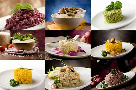 seafood risotto - photo of delicious different risotto meals arranged into a collage Stock Photo - Budget Royalty-Free & Subscription, Code: 400-04386707