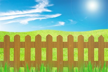photo picket garden - old brown fence and grass in farm Photographie de stock - Aubaine LD & Abonnement, Code: 400-04386758