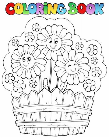 flowers in growing clip art - Coloring book with daisies - vector illustration. Stock Photo - Budget Royalty-Free & Subscription, Code: 400-04387264