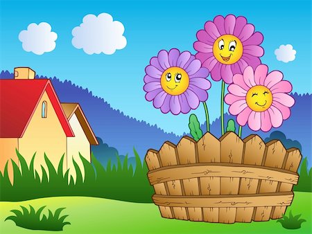 simsearch:400-06091808,k - Meadow with daisies and fence - vector illustration. Stockbilder - Microstock & Abonnement, Bildnummer: 400-04387295